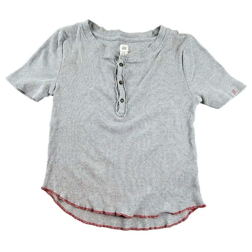 Girls Grey Knit Tee Shirt 3 Button Front size L Decorative Edge Cotton JH1496